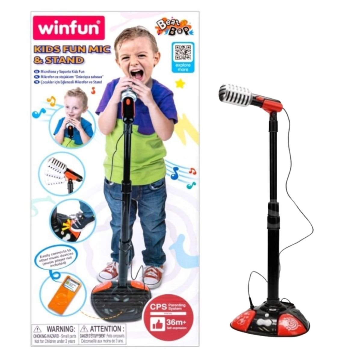 WinFun Σετ Μικροφώνου με Βάση WinFun Σετ Μικροφώνου με Βάση, Μελωδίες, Ρυθμιζόμενη Στήριξη & Αποσπώμενο Μικρόφωνο 02063A, 36+ Μηνών - Image 1